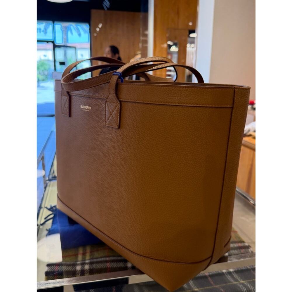 ❌sold-Burberry Brown Pebbled Leather Tote Bag House Check New - Picture 3 of 9